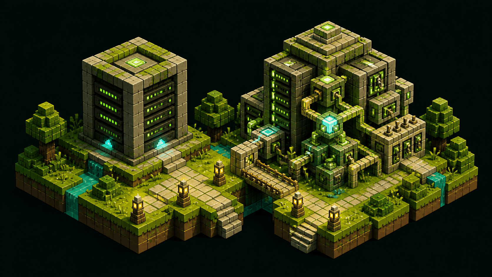 Voxel landscape illustrating a fast and reliable multiplayer server