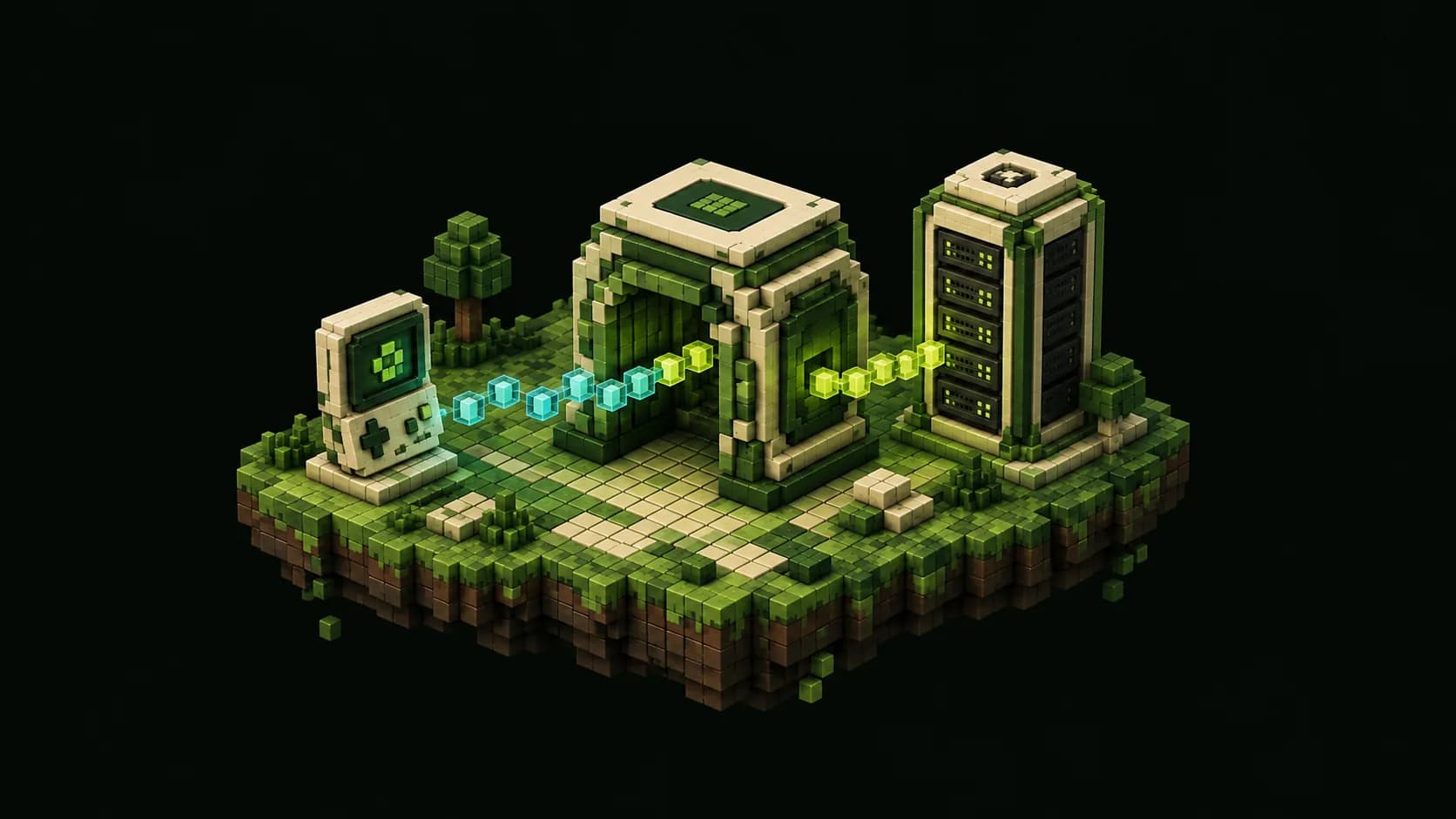 Voxel translation gateway converting cyan Bedrock packets into lime packets for a Paper server